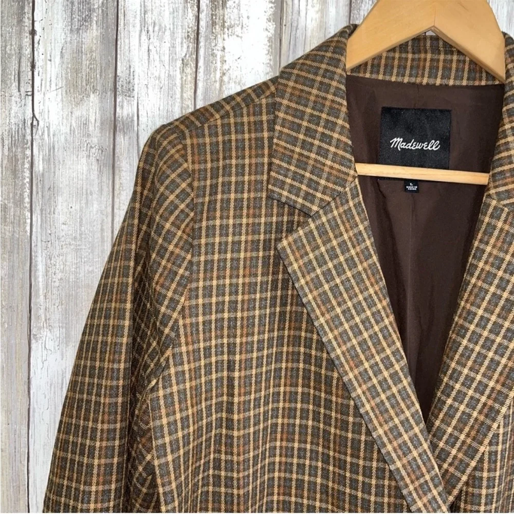 Madewell Caldwell Blazer Mandell Plaid Double Breasted Brown Tan Size L - Picture 3 of 7